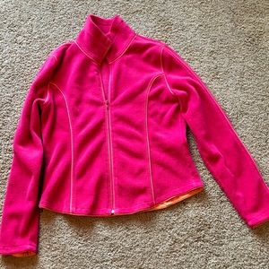 Full zip bright pink fleece with orange piping